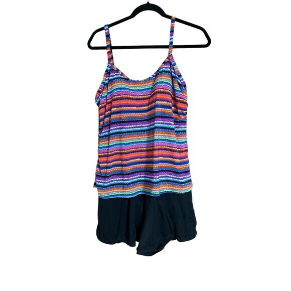 Trimshaper Womens Striped Swim Dress Plus Size 14 Vacation Getaway Coastal Chic - Picture 1 of 7